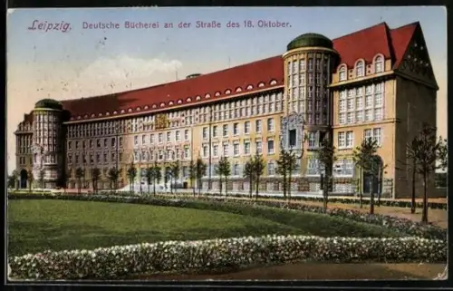 AK Leipzig, Deutsche Bücherei an der Strasse des 18. Oktober