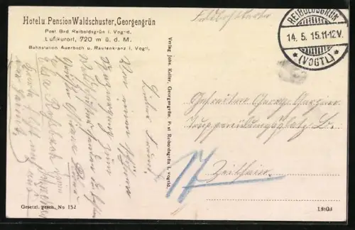 AK Bad Reiboldsgrün /Vogtl., Hotel u. Pension Waldschuster