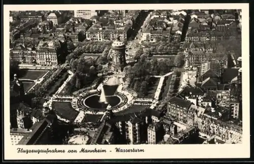 AK Mannheim, Wasserturm, Flugzeugaufnahme