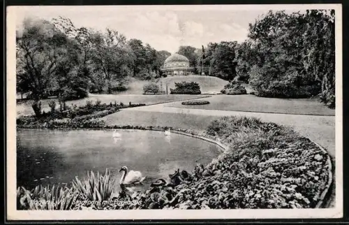 AK Hagen i. W., Stadtpark mit Pavillon und Teich