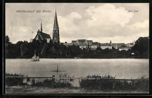AK Berlin-Wilmersdorf, Am See, Kirche und Stadtansicht