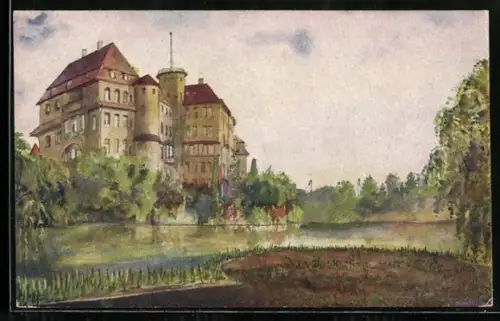 Künstler-AK Berlin-Charlottenburg, Lietzensee, Charlottenburger Gärten