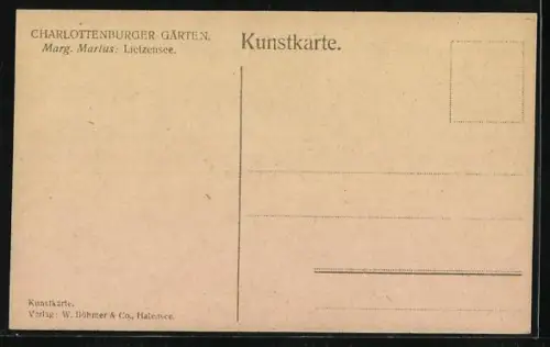 Künstler-AK Berlin-Charlottenburg, Lietzensee, Charlottenburger Gärten