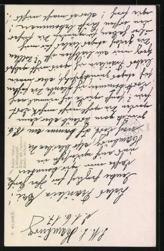 Künstler-AK Fr. Klimes: Amor lásky, Fräulein mit dem Liebesgott Amor