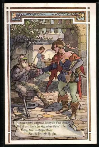 Künstler-AK W.Braun: Spielmann lächelt wohlgemut, streicht die Fied`l schneller...