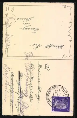 Künstler-AK Hannes Petersen: Mädchen und Junge geben sich zu Neujahr einen Kuss