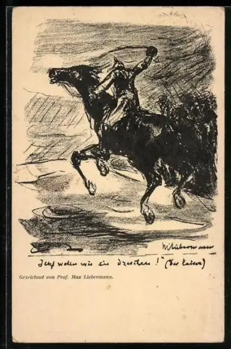 Künstler-AK Max Liebermann: Reiter mit Säbel führt Truppen an