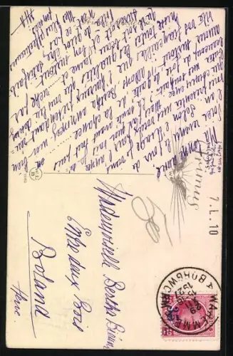 Künstler-AK Hannes Petersen: Angetrunkene Frau mit Champagnerglas und roten Blumen