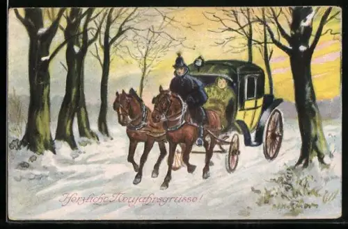 Künstler-AK Ad. Hoffmann: Eine Kutsche fährt über eine verschneite Strasse