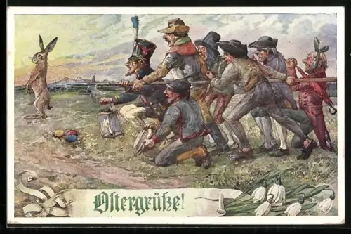 AK Die 7 Schwaben fürchten sich vor dem Osterhasen