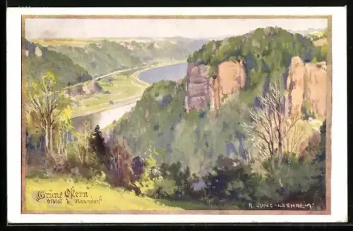 Künstler-AK Franz Jung-Ilsenheim: Elbtal b. Naundorf, Panorama