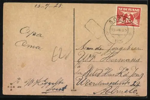 Künstler-AK Willi Scheuermann: Mann schiebt einen Kinderwagen und wird von einer Schar Kinder begleitet