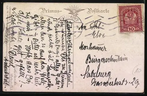 Künstler-AK H.S.B.: Kind mit Sonnenschirm beobachtet einen Vogel auf ihrem Wollknäuel