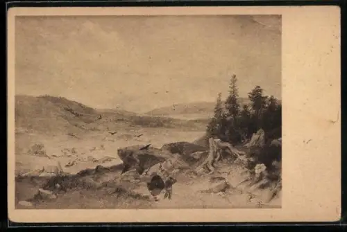 Künstler-AK Hans Thoma: Schwarzwaldlandschaft mit Wanderern