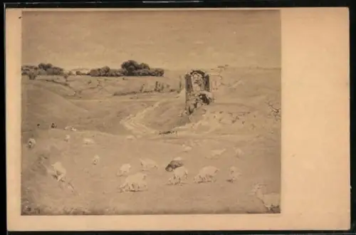 Künstler-AK Hans Thoma: Ziegenherde in der Campagna