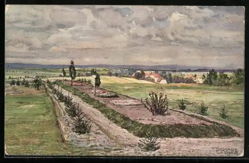 Künstler-AK Richard Wagner: Niederweiler, Schlacht bei Saarburg i. L. 1914, Massengrab