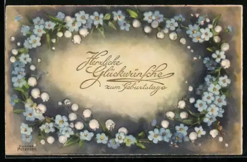 Künstler-AK Hannes Petersen: Schöne Glückwunschkarte mit Blumen