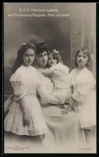 AK Prinzessin Ingeborg von Schweden mit ihren Töchtern Margareta, Märta und Astrid