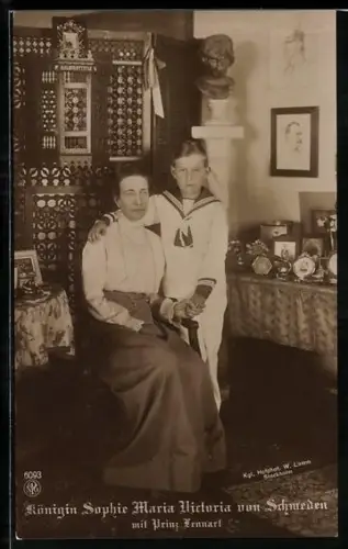 AK Königin Sophie Maria Victoria von Schweden mit Prinz Lennart