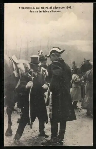 AK Avenement du roi Albert von Belgien, Remise du Sabre d`honneur 1909
