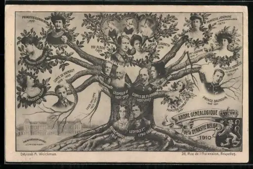 AK Léopold II. von Belgien, 1835-1909, Comte de Hainaut 1859-1869 und König Albert 1875 im Baum