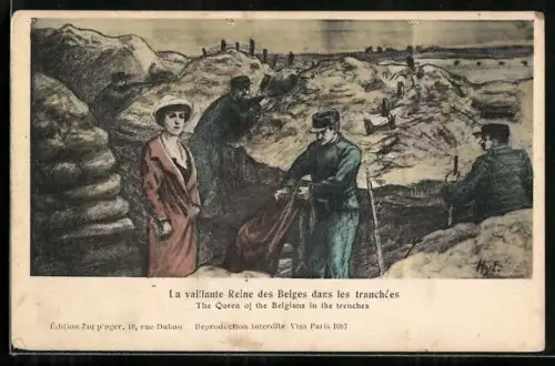 AK The Queen of the Belgians in the trenches