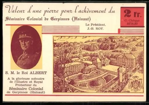 AK Gerpinnes /Hainaut, Séminaire Colonial, S. M. le Roi Albert von Belgien