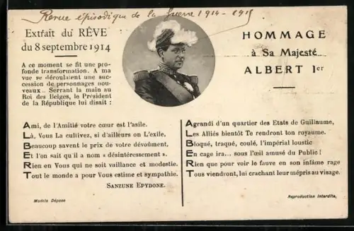 AK Sa Majesté Albert I. von Belgien in Uniform