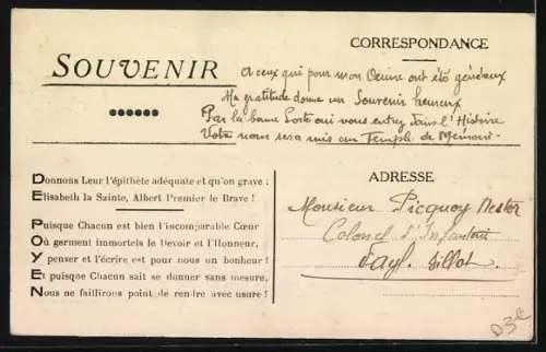 AK Sa Majesté Albert I. von Belgien in Uniform