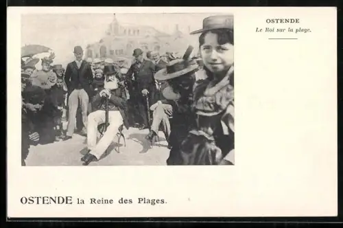 AK Ostende, Le Roi von Belgien sur la plage