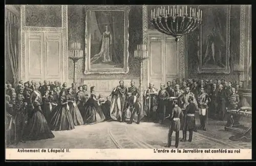 AK L`ordre de la Jarretière est conféré au roi, Avénement de Léopold II. von Belgien