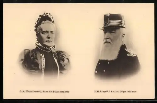 AK S. M. Marie-Henriette, Reine des Belges 1836-1902, S. M. Léopold II. Rooi des Belges 1835-1900