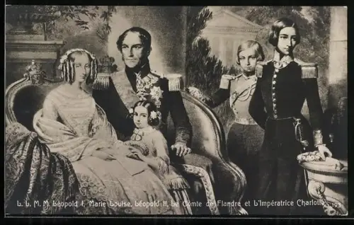 AK L. L. M. M. Léopold I., Marie Louise, Léopold II., Le Comte de Flandre et L`Impératrice Charlotte