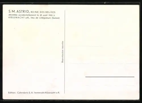 AK Ihre Majestät Königin Astrig von Belgien, Grab