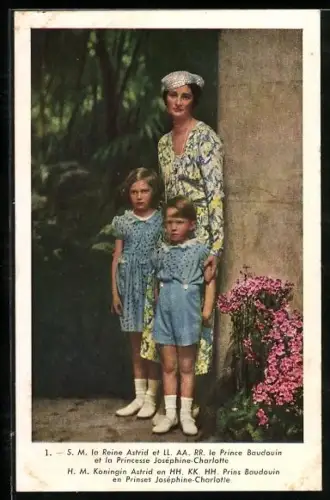 AK Königin Astrid von Belgien mit ihren Kindern