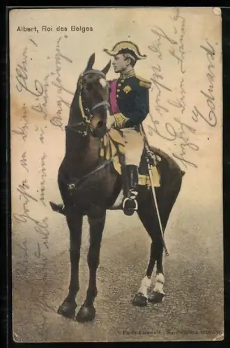 AK König Albert von Belgien in Uniform zu Pferde