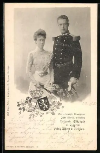 AK Das erlauchte Brautpaar Ihre Königl. Hoheiten Herzogin Elisabeth in Bayern und Prinz Albert von Belgien
