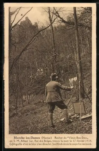 AK Marche-les-Dames /Namur, Rcher du Vieux Bon Dieu où S. M. Albert 1er, Roi des Belges, Trouva la mort 1934