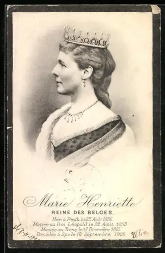 Künstler-AK Marie Henriette, Reine des Belges mit Krone im Portrait