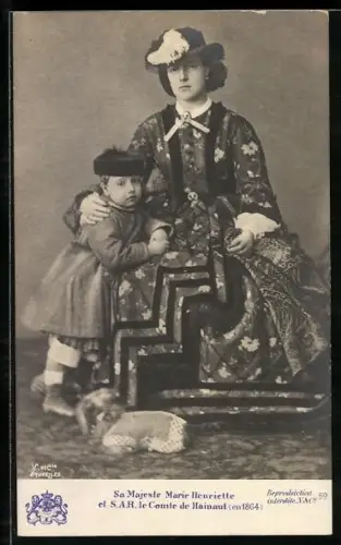 AK Sa Majeste Marie Henriette et le Comte de Hainaut von Belgien en 1864 in Kleid mit Blumen und Hut