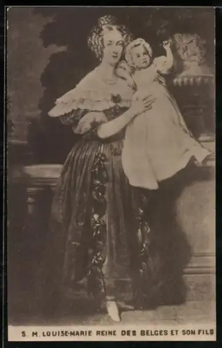 AK Luise-Marie, Reine des Belges et son Fils