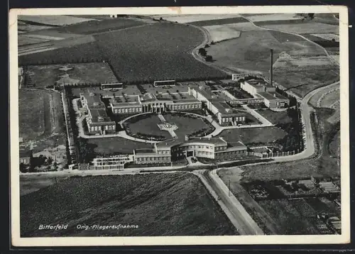 AK Bitterfeld, Fliegeraufnahme des Ortes, Krankenhaus