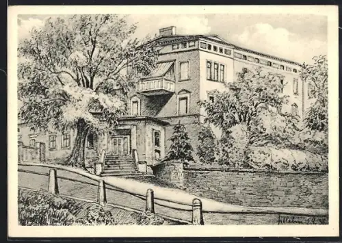 Künstler-AK Eisleben, Knappschaftskrankenhaus