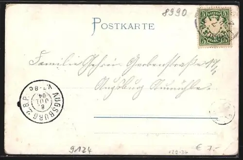 Passepartout-Lithographie Lindau / Bodensee, Dampfer verlässt den Hafen, Wappen