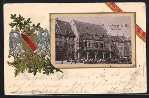 Passepartout-Lithographie Freiburg i. B., Kaufhaus, Adler mit Wappen