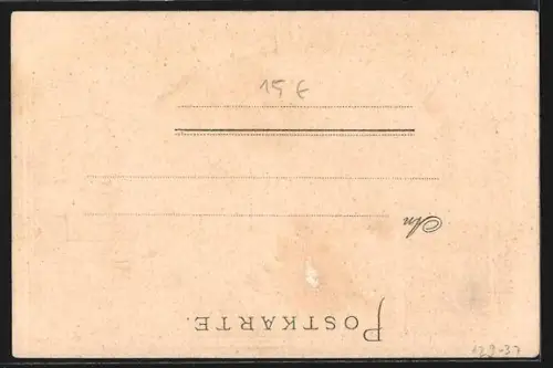 Passepartout-Lithographie Alt-Frankfurt, Römer mit Brunnen