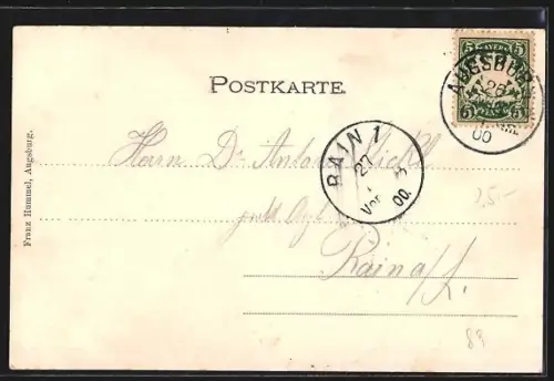 Lithographie Augsburg, Cafe im Stadtgarten, Frau mit Weinglas, Passepartout