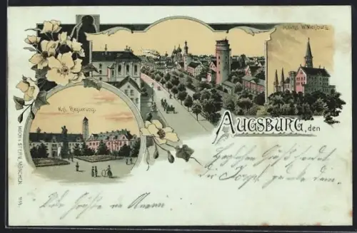 Lithographie Augsburg, Kgl. Regierung, Schloss Wöllenburg