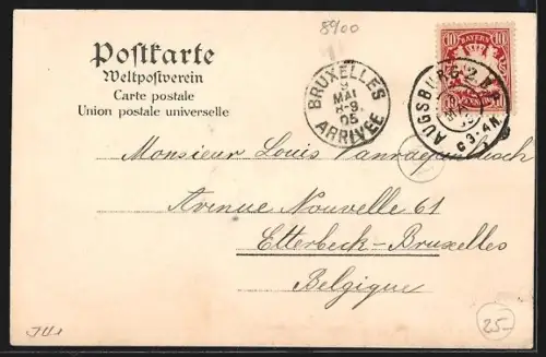 Lithographie Augsburg, Totalansicht, Rotes Tor