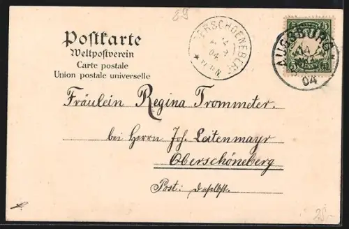 Lithographie Augsburg, Hotel drei Mohren und Fuggerhaus, Stadtgarten, Fugger-Denkmal